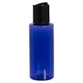 2 oz. Cobalt Blue PET Cylindrical Bottle with 20/410 Black Disc-Top Dispensing Cap