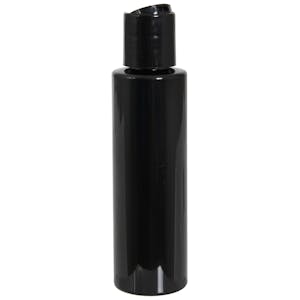 4 oz. Black PET Cylindrical Bottle with 24/410 Black Disc-Top Dispensing Cap