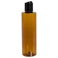 8 oz. Amber PET Cylindrical Bottle with 24/410 Black Disc-Top Dispensing Cap