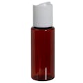 1 oz. Amber PET Cylindrical Bottle with 20/410 White Disc-Top Dispensing Cap