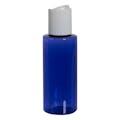 2 oz. Cobalt Blue PET Cylindrical Bottle with 20/410 White Disc-Top Dispensing Cap