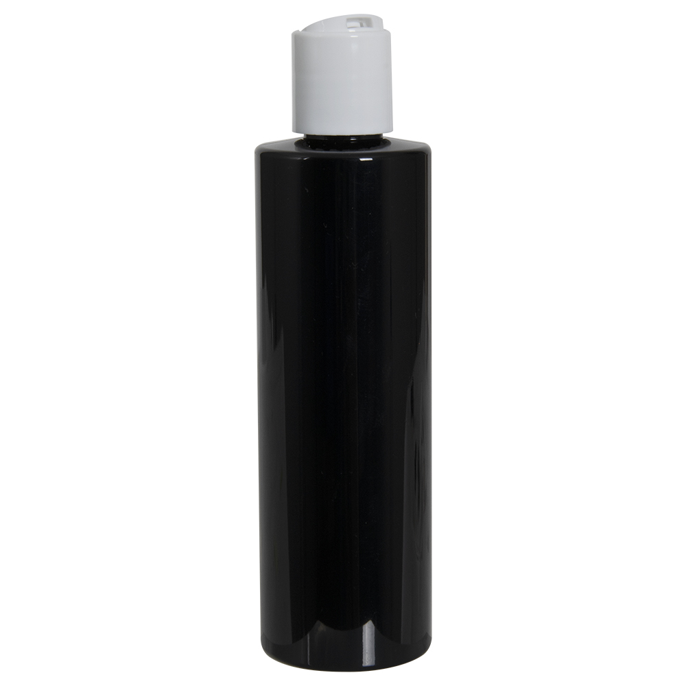 1 oz. Black PET Cylindrical Bottle with 20/410 Black Polypropylene
