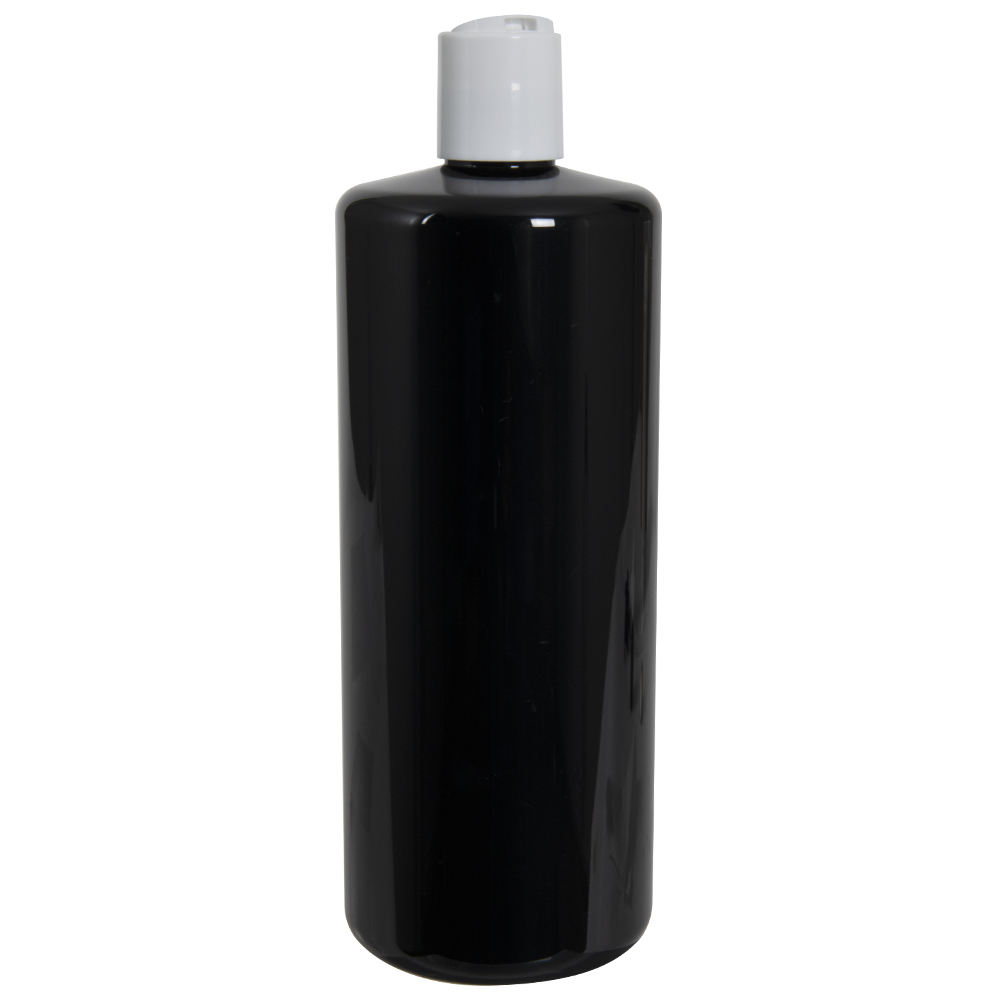 32 oz. Black PET Cylindrical Bottle with 28/410 Black