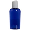 2 oz. Cobalt Blue PET Cosmo Oval Bottle with 20/410 White Polypropylene Dispensing Disc-Top Cap with 0.270" Orifice