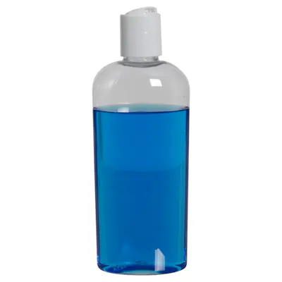 6 oz. Clear PET Cosmo Oval Bottle with 24/410 White Polypropylene Disc-Top Dispensing Cap with 0.310" Orifice