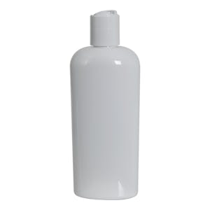 8 oz. White PET Cosmo Oval Bottle with 24/410 White Polypropylene Dispensing Disc-Top Cap with 0.310" Orifice