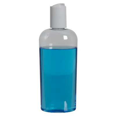 8 oz. Clear PET Cosmo Oval Bottle with 24/415 White Polypropylene Disc-Top Dispensing Cap with 0.270" Orifice