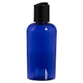 2 oz. Cobalt Blue PET Cosmo Oval Bottle with 20/410 Black Polypropylene Dispensing Disc-Top Cap with 0.270" Orifice