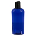 4 oz. Cobalt Blue PET Cosmo Oval Bottle with 20/410 Black Polypropylene Dispensing Disc-Top Cap with 0.270" Orifice