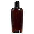 8.45 oz. Light Amber PET Vale Oval Bottle with 24/410 Black Polypropylene Dispensing Disc-Top Cap with 0.310" Orifice