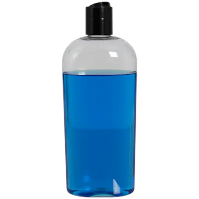 12 oz. Clear PET Cosmo Oval Bottle with 24/410 Black Polypropylene Disc-Top Dispensing Cap with 0.310" Orifice