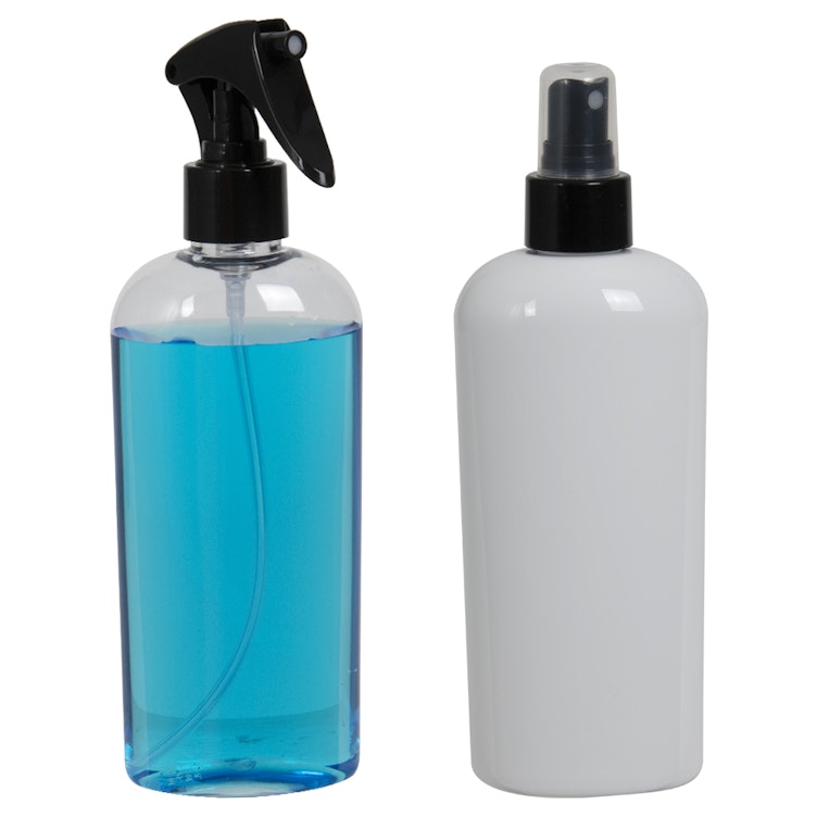 4 oz. Blue PET Cosmo Oval Bottle with 20/410 Black Polypropylene Finger Sprayer & 0.12mL Output