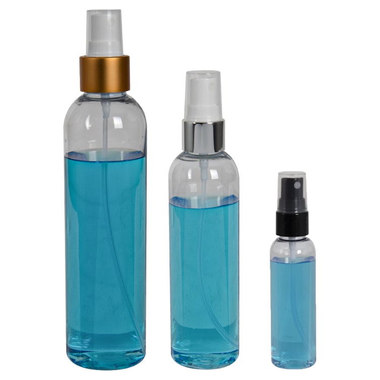 PET High Clarity Cosmo Round Bottles with Finger Sprayers