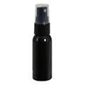 1 oz. Black PET Cosmo Round Bottle with 20/410 Smooth Black Finger Sprayer & 0.12mL Output