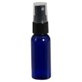 1 oz. Cobalt Blue PET Cosmo Round Bottle with 20/410 Smooth Black Finger Sprayer & 0.12mL Output