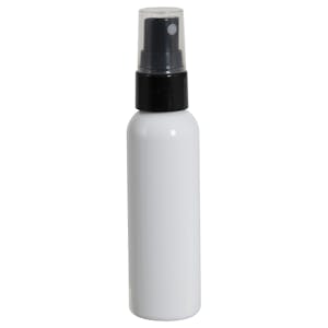 2 oz. White PET Cosmo Round Bottle with 20/410 Smooth Black Finger Sprayer & 0.12mL Output