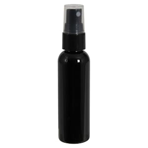 2 oz. Black PET Cosmo Round Bottle with 20/410 Smooth Black Finger Sprayer & 0.12mL Output