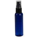 2 oz. Cobalt Blue PET Cosmo Round Bottle with 20/410 Smooth Black Finger Sprayer & 0.12mL Output