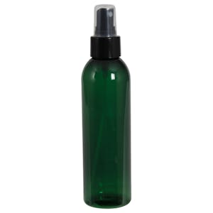 6 oz. Dark Green PET Cosmo Round Bottle with 24/410 Smooth Black Finger Sprayer & 0.16mL Output