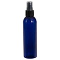 6 oz. Cobalt Blue PET Cosmo Round Bottle with 24/410 Smooth Black Finger Sprayer & 0.16mL Output