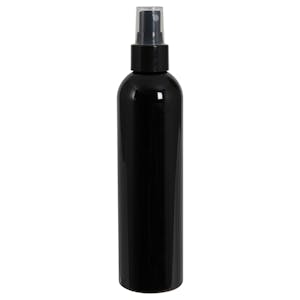 8 oz. Black PET Cosmo Round Bottle with 24/410 Smooth Black Finger Sprayer & 0.12mL Output