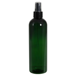 12 oz. Dark Green PET Cosmo Round Bottle with 24/410 Smooth Black Finger Sprayer & 0.16mL Output