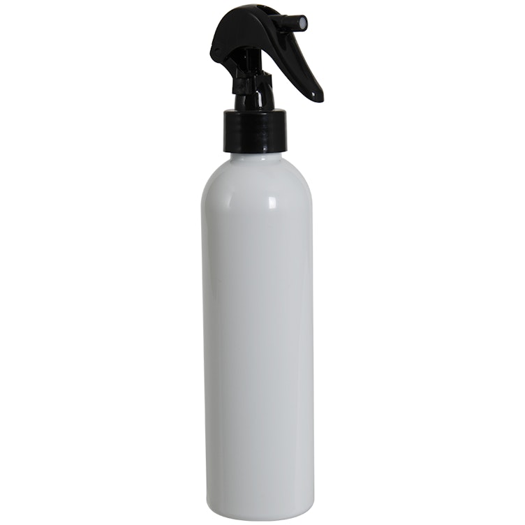 8 oz. Black 24-410 PET (BPA Free) Opaque Bullet Round Bottle-Sprayer