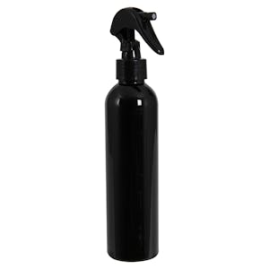 8 oz. Black PET Cosmo Round Bottle with 24/410 Smooth Black Trigger Sprayer & 0.21mL Output
