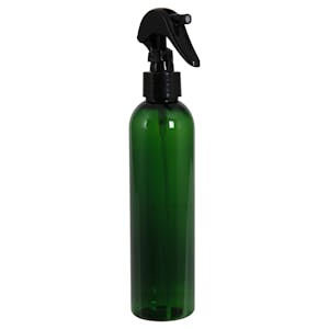 8 oz. Dark Green PET Cosmo Round Bottle with 24/410 Smooth Black Trigger Sprayer & 0.21mL Output