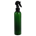 8 oz. Dark Green PET Cosmo Round Bottle with 24/410 Smooth Black Trigger Sprayer & 0.21mL Output