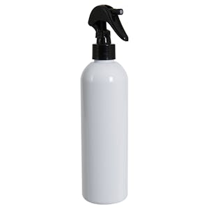 12 oz. White PET Cosmo Round Bottle with 24/410 Smooth Black Trigger Sprayer & 0.21mL Output