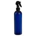 12 oz. Cobalt Blue PET Cosmo Round Bottle with 24/410 Smooth Black Trigger Sprayer & 0.21mL Output
