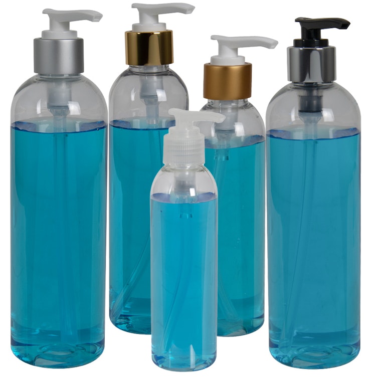 PET High Clarity Cosmo Round Bottles with Dispensing Pumps