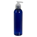 6 oz. Blue PET Cosmo Round Bottle with 24/410 Natural Lock-Down Lotion Pump & 2mL Output