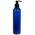 8 oz. Cobalt Blue PET Cosmo Round Bottle with 24/410 Black Lock-Up Lotion Pump & 1.2mL Output