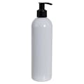 12 oz. White PET Cosmo Round Bottle with 24/410 Black Lock-Up Lotion Pump & 1.2mL Output