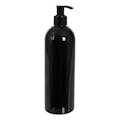 16 oz. Black PET Cosmo Round Bottle with 24/410 Black Lock-Up Lotion Pump & 1.2mL Output