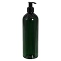 16 oz. Dark Green PET Cosmo Round Bottle with 24/410 Black Lock-Up Lotion Pump & 1.2mL Output