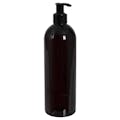 16 oz. Amber PET Cosmo Round Bottle with 24/410 Black Lock-Up Lotion Pump & 1.2mL Output