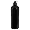 32 oz. Black PET Cosmo Round Bottle with 28/410 Black Lock-Down Lotion Pump & 2mL Output