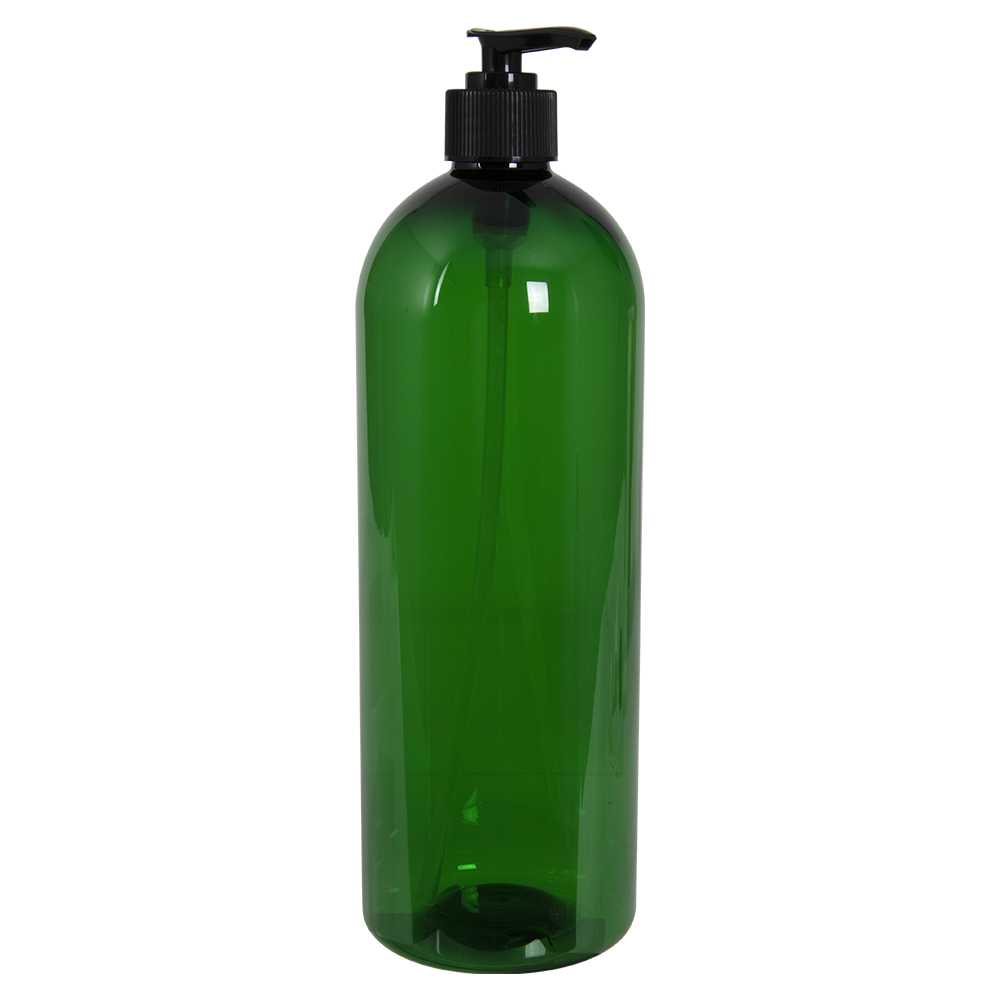 32 oz. Dark Green PET Cosmo Round Bottle with 28/410 Black Lock