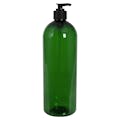 32 oz. Dark Green PET Cosmo Round Bottle with 28/410 Black Lock-Down Lotion Pump & 2mL Output