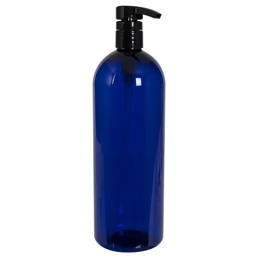 32 oz. Dark Green PET Cosmo Round Bottle with 28/410 Black Lock