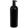 32 oz. Black PET Cosmo Round Bottle with 28/410 Black Lock-Down Shower Pump & 2mL Output