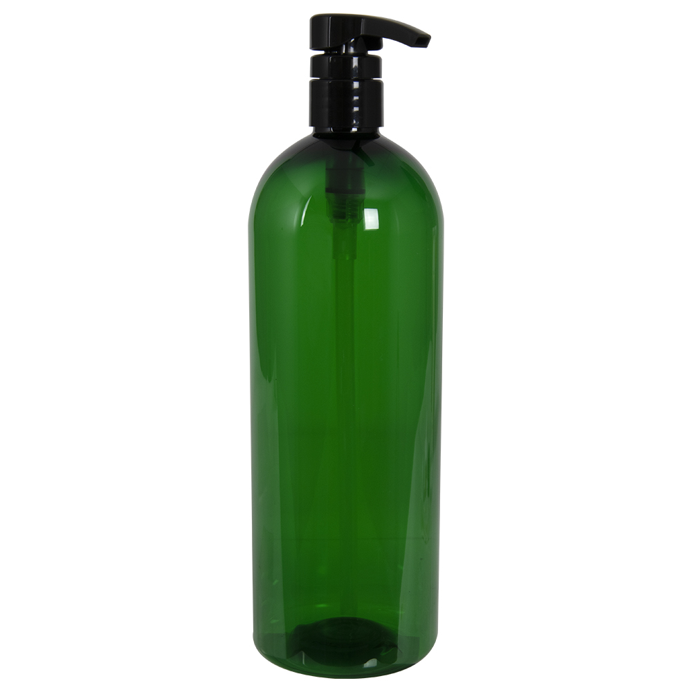 32 oz. Dark Green PET Cosmo Round Bottle with 28/410 Black Lock