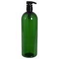 32 oz. Dark Green PET Cosmo Round Bottle with 28/410 Black Lock-Down Shower Pump & 2mL Output