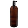 32 oz. Light Amber PET Cosmo Round Bottle with 28/410 Black Lock-Down Shower Pump & 2mL Output