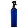 16 oz. Cobalt Blue PET Cosmo Round Bottle with 24/410 Smooth Black Trigger Sprayer & 0.21mL Output