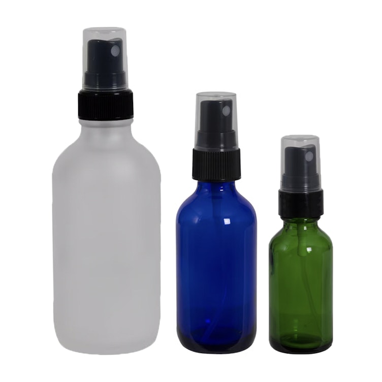 Glass Boston Round Bottles with Finger Sprayers