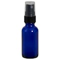 1 oz. Cobalt Blue Glass Boston Round Bottle with 20/400 Black Smooth Finger Sprayer